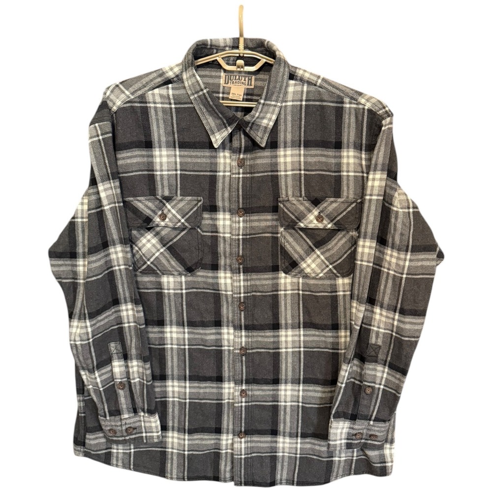 Duluth Trading Co Burlyweight Free Swingin' Flannel Shirt XXL Tall Gray Plaid - Picture 1 of 7